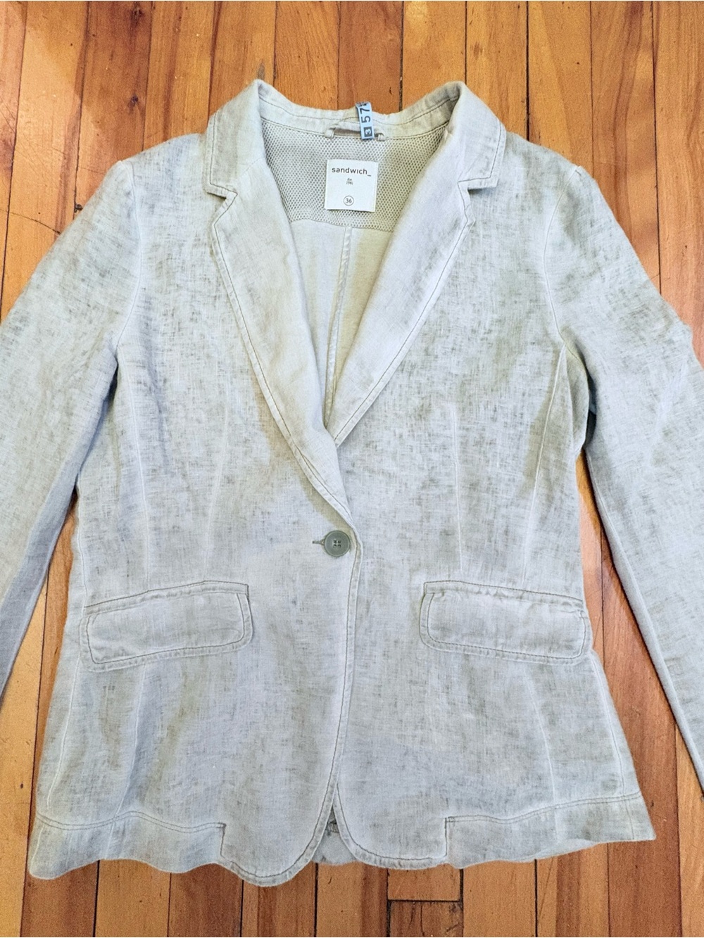 SANDWICH Lightweight Grey Single-Breasted Linen Blazer - Size XS